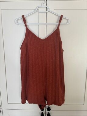 Roxy Ribbed V-Neck Romper - Rust